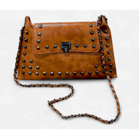 NEW Vintage Y2K Euro Envelope Crossbody Shoulder Bag Purse Cognac Faux Leather - Picture 3 of 8